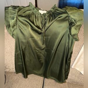 Elegant Green Ruffle Sleeve Top
